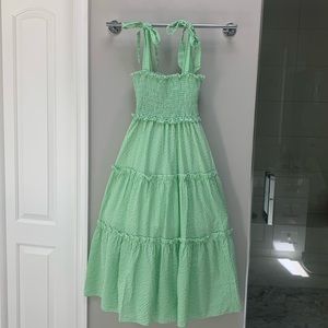 Green gingham, smocked maxi dress, shein small